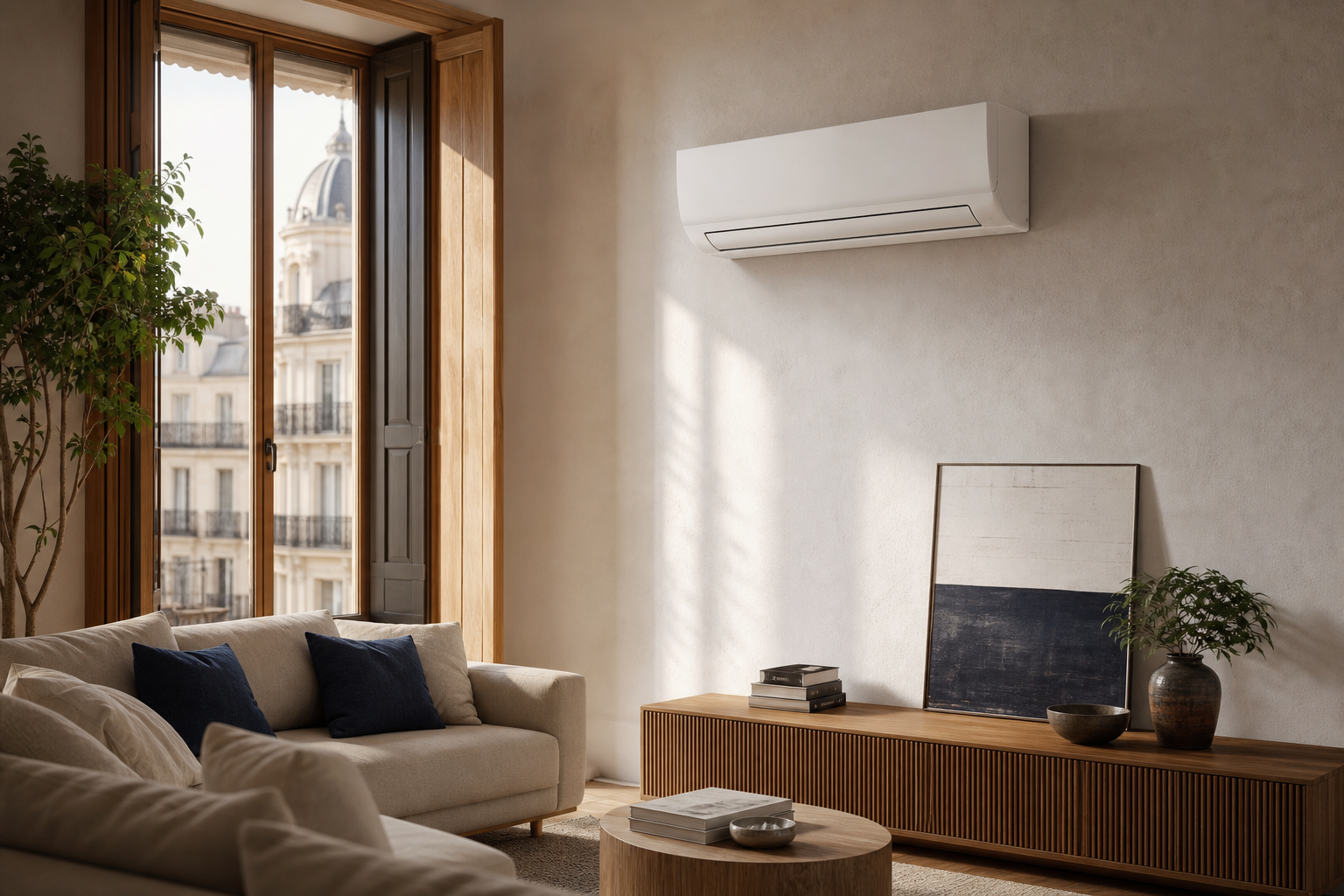 Unidad interior de aire acondicionado en una vivienda de Madrid